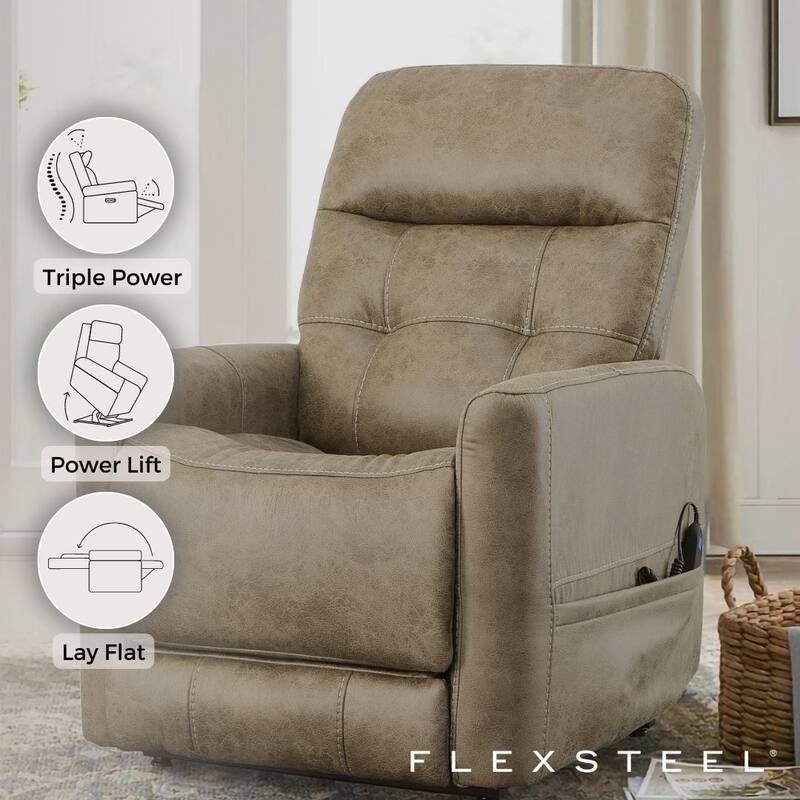 Kenner Sand Power Lift Recliner with Power Headrest & Lumbar by Flexsteel - Dark Sand Beige
