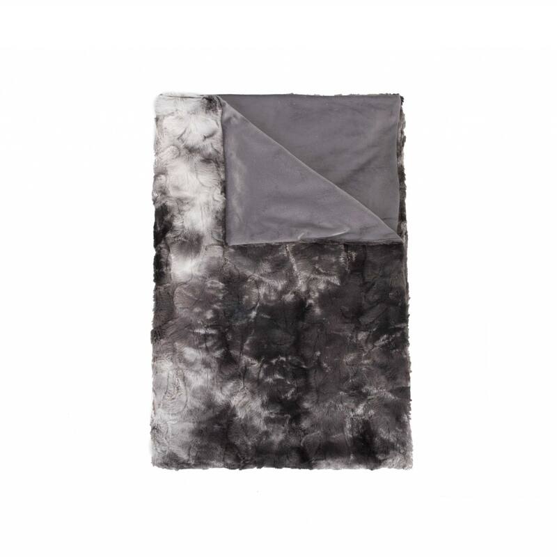 HomeRoots 50" X 70" Dark Gray and Ivory Faux Fur Plush Throw Blanket