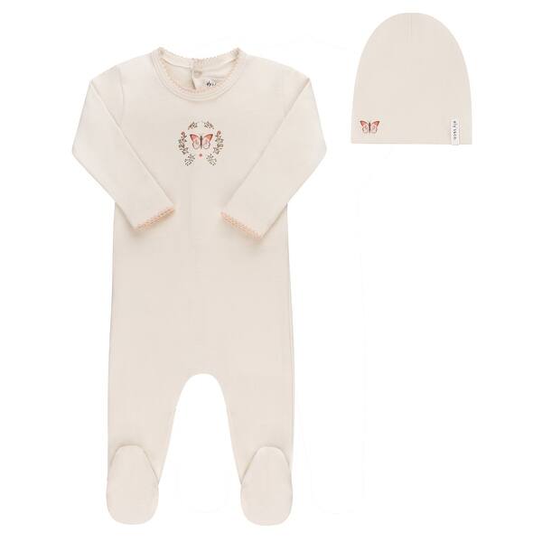 slide 2 of 11, Ely's & Co. Garden Floral Center Collection - Footie + Beanie Ivory Girl - 1 Month