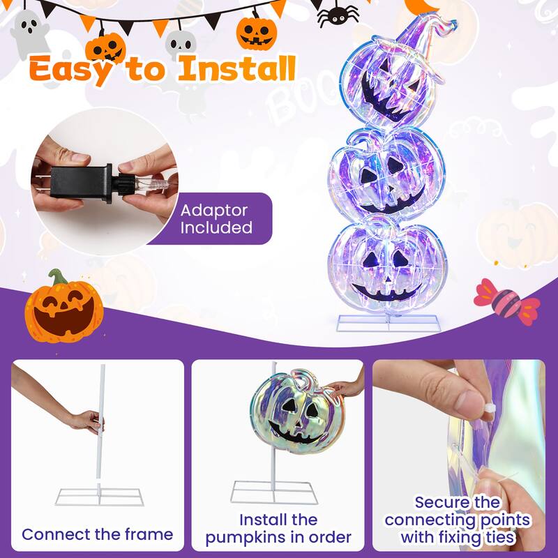 Gymax 3.4 Ft Halloween Decorations Light up Stacked Pumpkins Standing