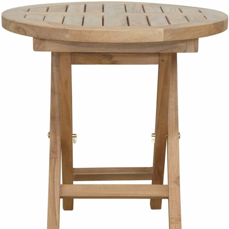 HomeRoots 20" Natural Rounded Solid Wood Folding Outdoor Side Table