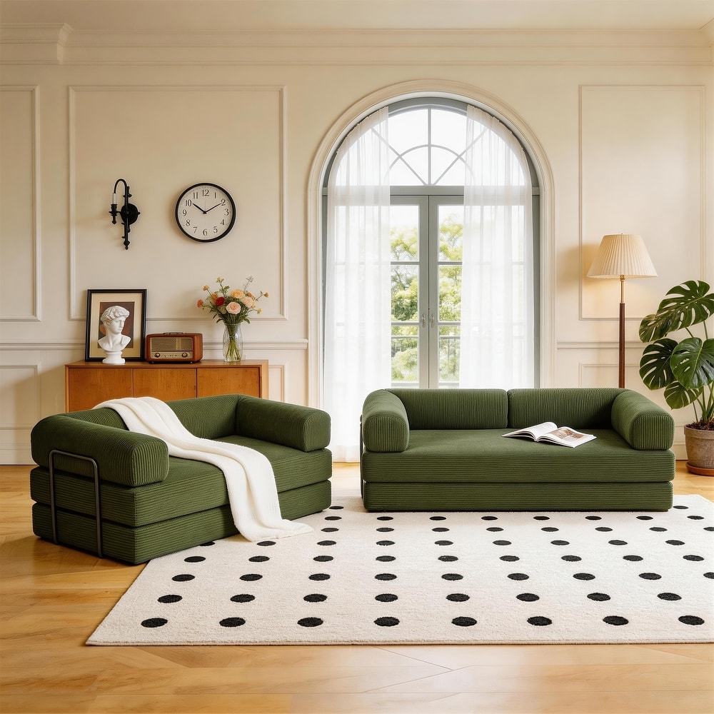 2 Set Oversized Corduroy Convertible Floor Sofa Bed Sleeper Couch