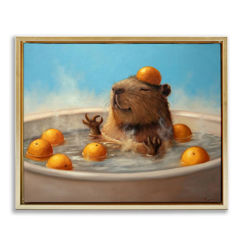 Stupell Capybara in Orange Bath Framed Floater Canvas Wall Art Design By Lucia Heffernan - 31 x 25 - Gold