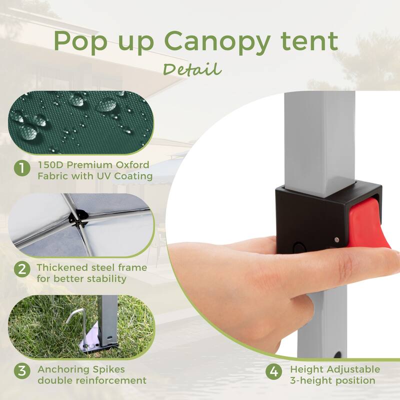 10x10 Pop-up Canopy Portable Lightweight FoldingTent, Adjustable Height Instant Gazebo Canopy with Wheeled Bag