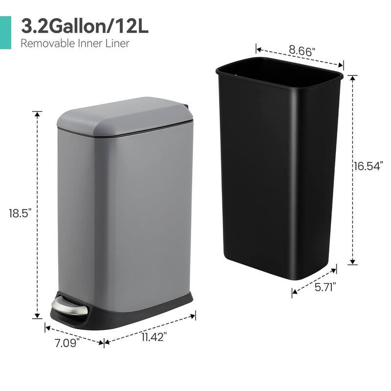 3.2 Gallon Trash Can, Stainless Steel,Trash Can with Lid