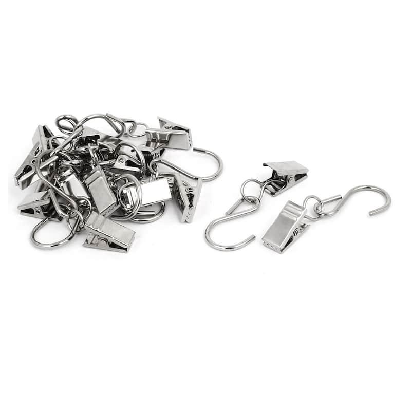13mm Width 60mm Length S Shaped Hanging Hook Drapes Curtain Clips Clamps 16 Pcs - Silver Tone