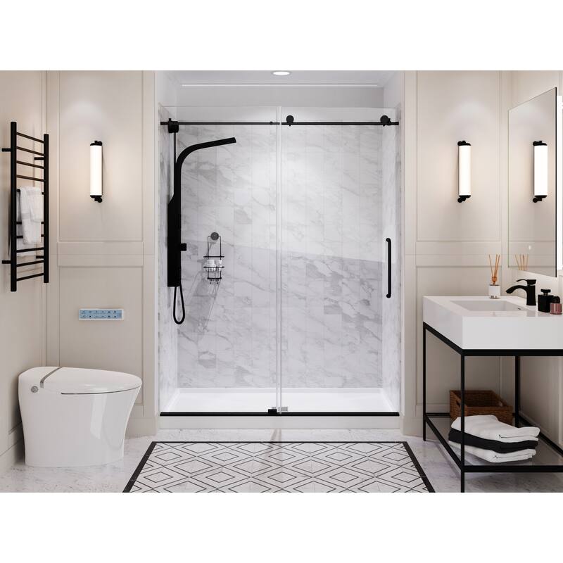 Alexander 60 in. L x 36 in. W Alcove Shower Pan Base with Center Drain in Glossy White Marine Acrylic