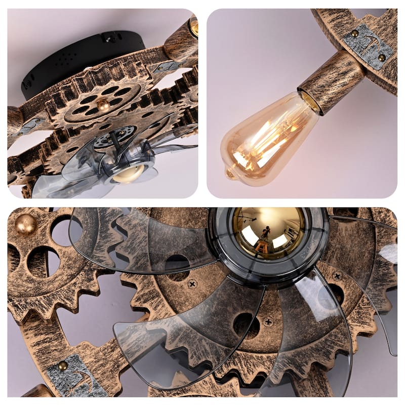 19.6" Industrial Farmhouse Ceiling Fan with Light & Remote,NOT Included Bulbs