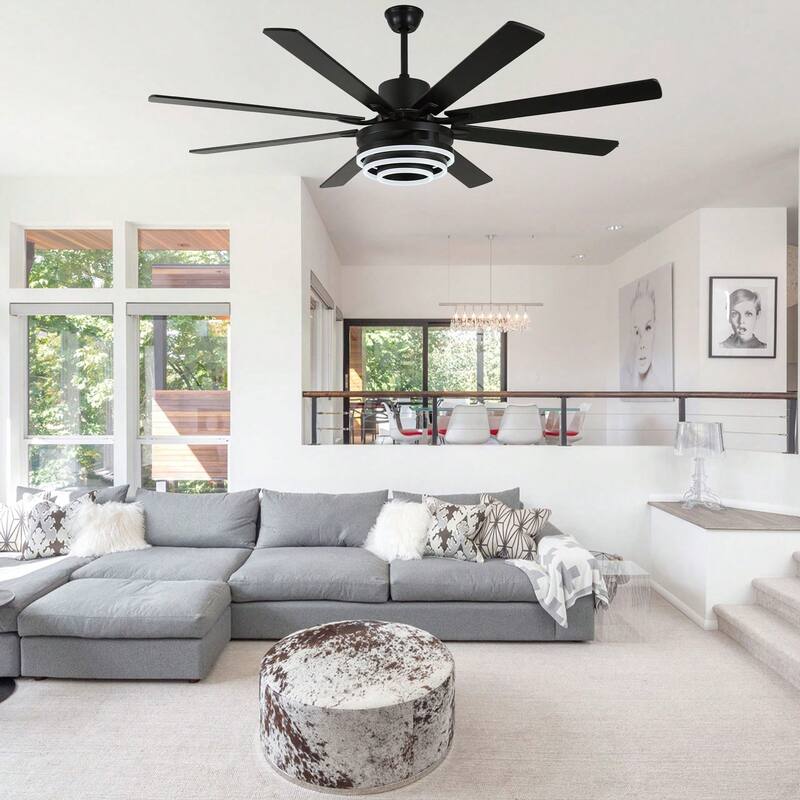 Cusp Barn 52"/72" Modern Large Dimmable LED Ceiling Fan with Lights and Remote, Reversible 8-Blade DC Motor DIY Shape Chandelier