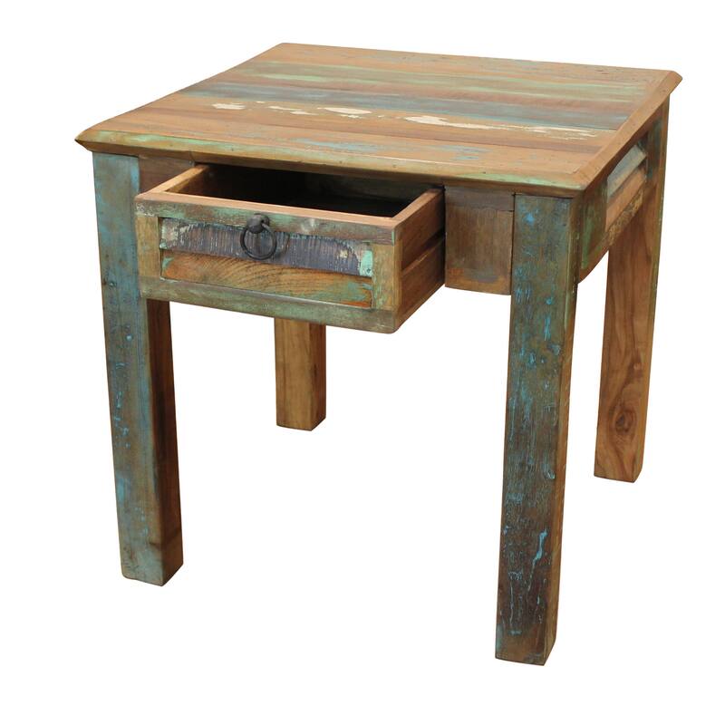HomeRoots 24" Brown Solid Wood Square End Table With Drawer - 24.00 in. x 24.00 in. x 24.00 in.