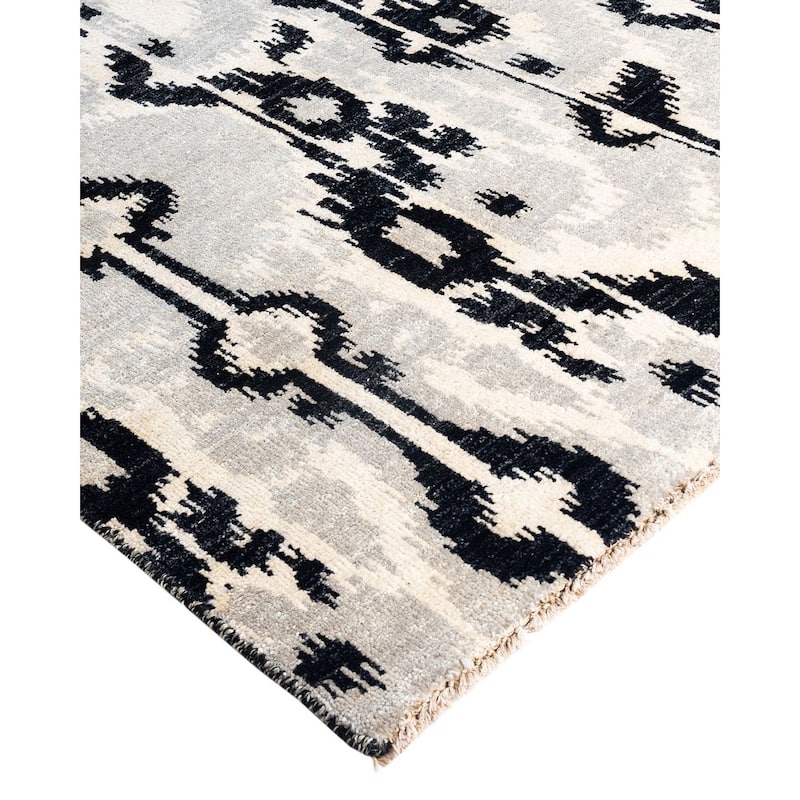 Ikat One-of-a-Kind Hand-Knotted Area Rug - Black, 8' 1" x 10' 2" - 8' 1" x 10' 2"