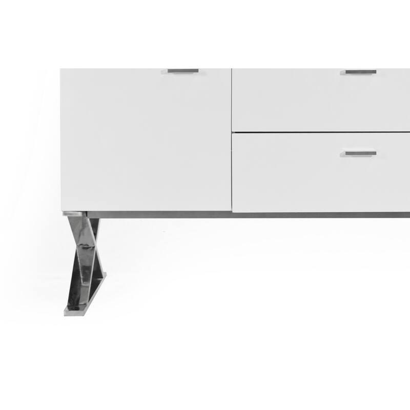 Tia Sideboard Buffet Console, 63 Inch Glass Top, White Lacquer, Gold