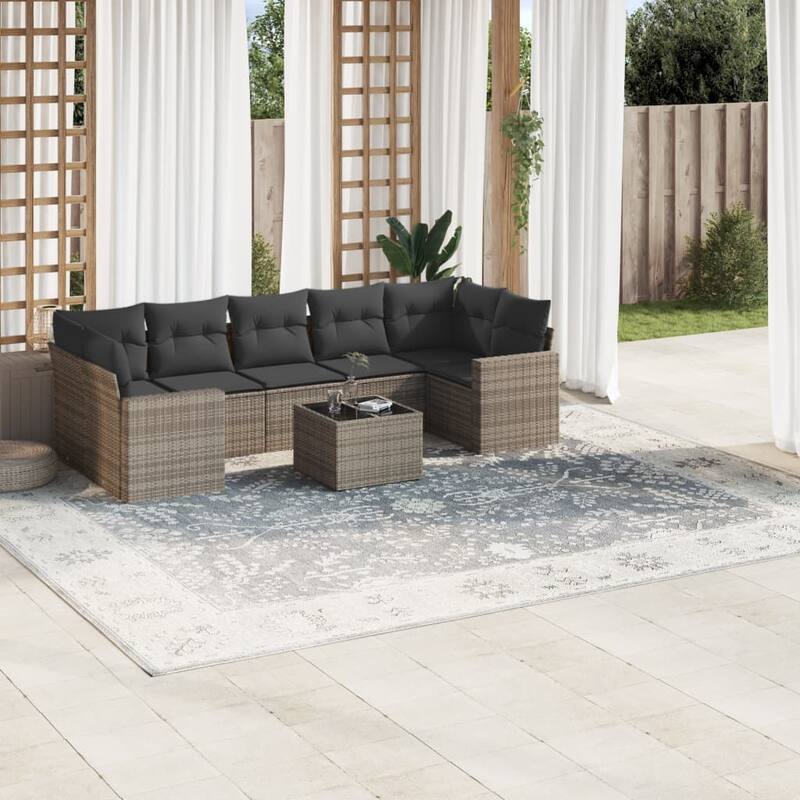 vidaXL Patio Sofa Set with Cushions Outdoor Furniture 8 Piece Poly Rattan - 21.7 x 21.7 x 14.6 - Gray