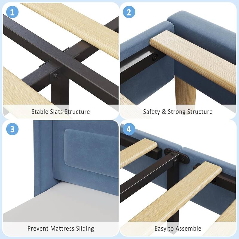 Twin Size Upholstered Velvet Platform Bed Frame for Kids with LED Lights Bookcase Headboard