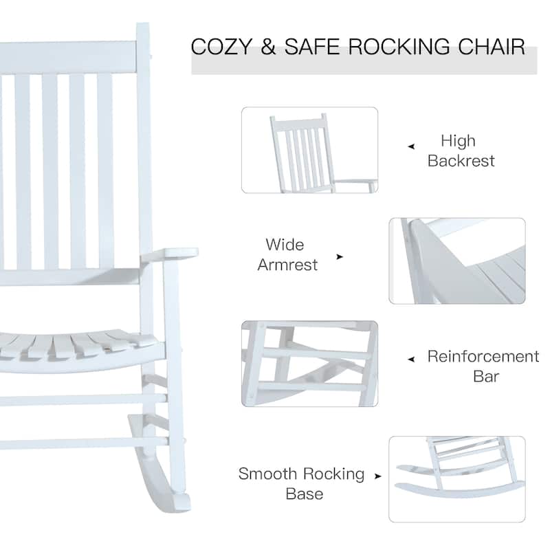Outdoor Rocking Chair, Patio Wooden Rocking Chair with Smooth Armrests, High Back