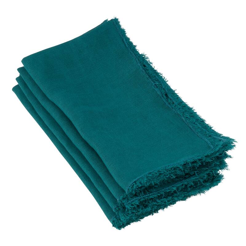 Stone Washed Table Napkins With Fringed Design (Set of 4)