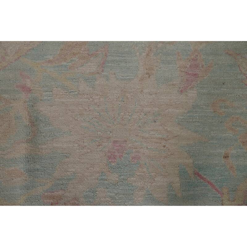 Hand Knotted Oriental 100% Wool Carpet Transitional Abstract Navy Blue & Blues Oushak Area Rug - 13' 9'' X 9' 11''