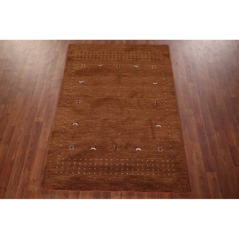Brown Tribal Gabbeh Oriental Accent Rug Hand-Knotted Wool Carpet - 3'11"x 5'10"