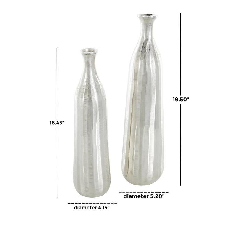 Aluminum Metal Decorative Vase with Wavy Accents and Textured Ridges - Set of 2 Silver or Gold - Roche River Decor