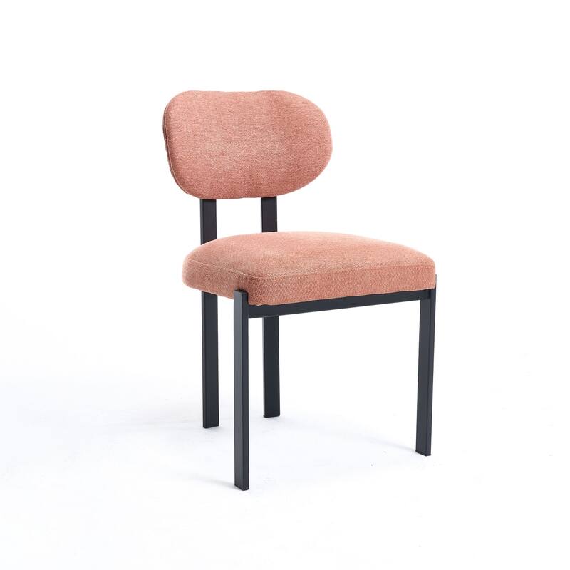 HomeRoots Set of Two Salmon and Black Chenille And Metal Partially Open Back Dining Side Chairs