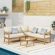 preview thumbnail 2 of 13, Brooklyn Outdoor Acacia Wood 5 Seater Sectional Sofa Chat Set with Cushions by Christopher Knight Home Teak/ Beige