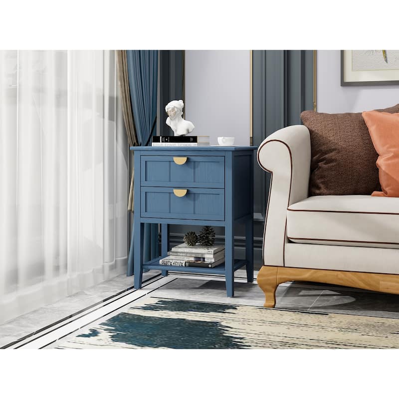 2 Drawer Side table - N/A - Blue
