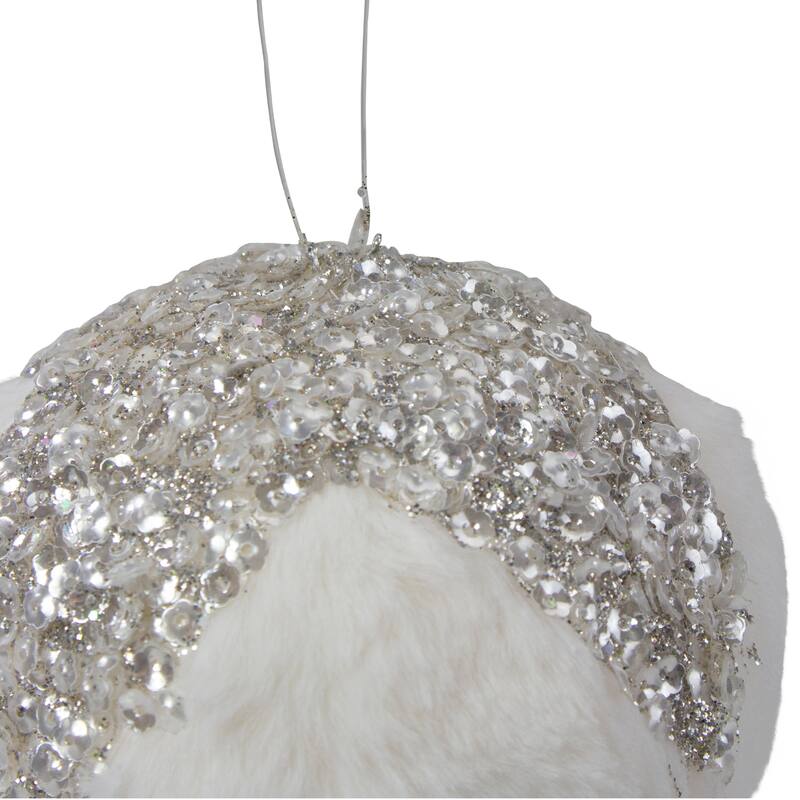 4.25" White and Silver Faux Fur Christmas Ornament