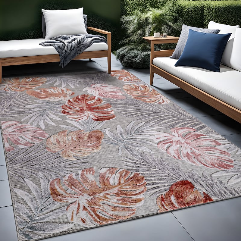 Beverly Rug Equator Leaf Botanical Indoor Outdoor Area Rug