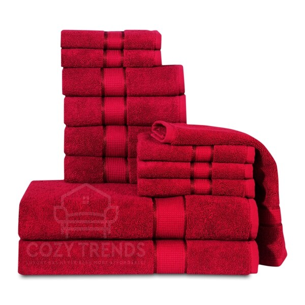 RED Hotel Spa Quality Long Stapled 100% Cotton 600 GSM  12PC Bath Towel Set 