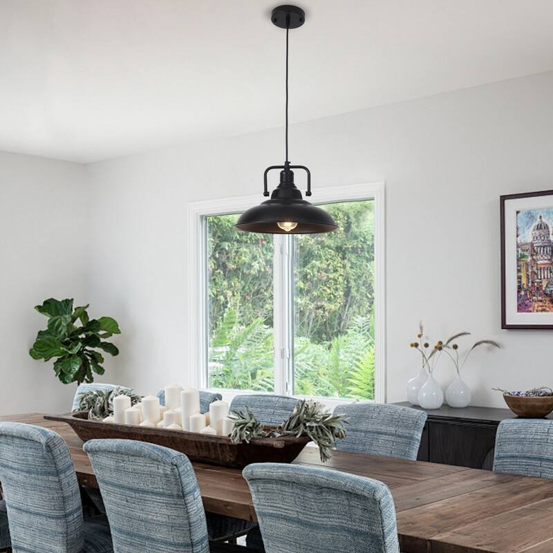 1-Light Rustic Hanging Kitchen Pendant Light Island Ceiling Light with Metal Shade for Dining Room