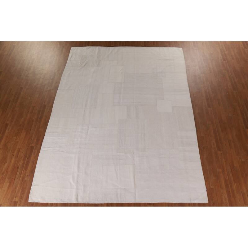 Kilim Turkish Area Rug Geometric Flatweave Silk Carpet - 9'8"x 12'10"