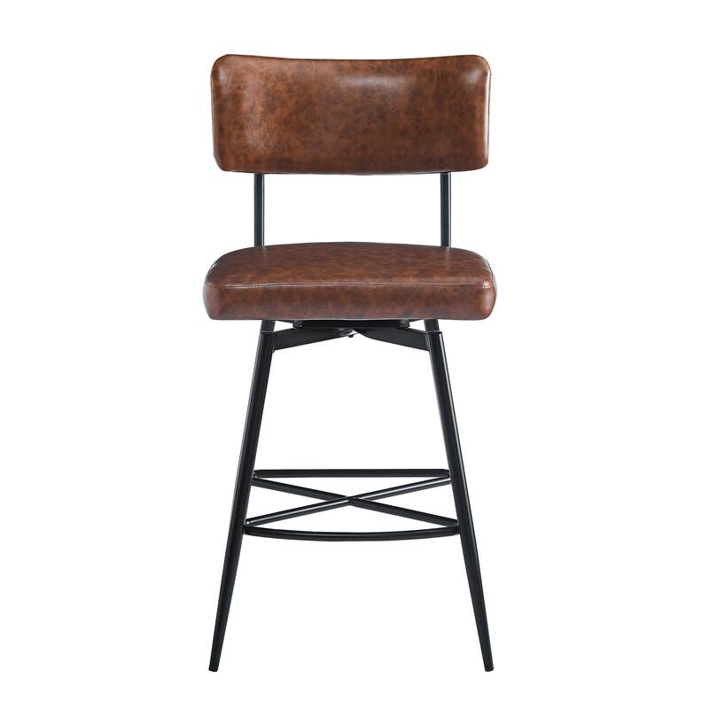 Roomfitters 26'' Retro Swivel Counter Stools, Set of 2 PU Leather Bar Chairs with Cushioned Seat and Iron Frame