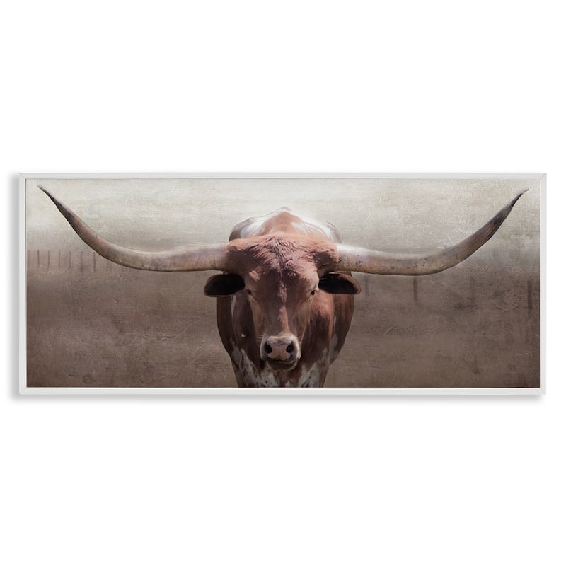 Stupell Rustic Western Longhorn Framed Giclee Art Design By Carol Robinson - 24 x 10 - White