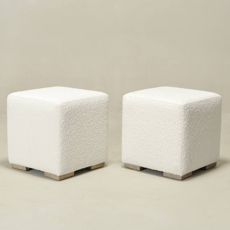 KINWELL 18.5" W Square Boucle Upholstered Ottoman Entryway Footstool