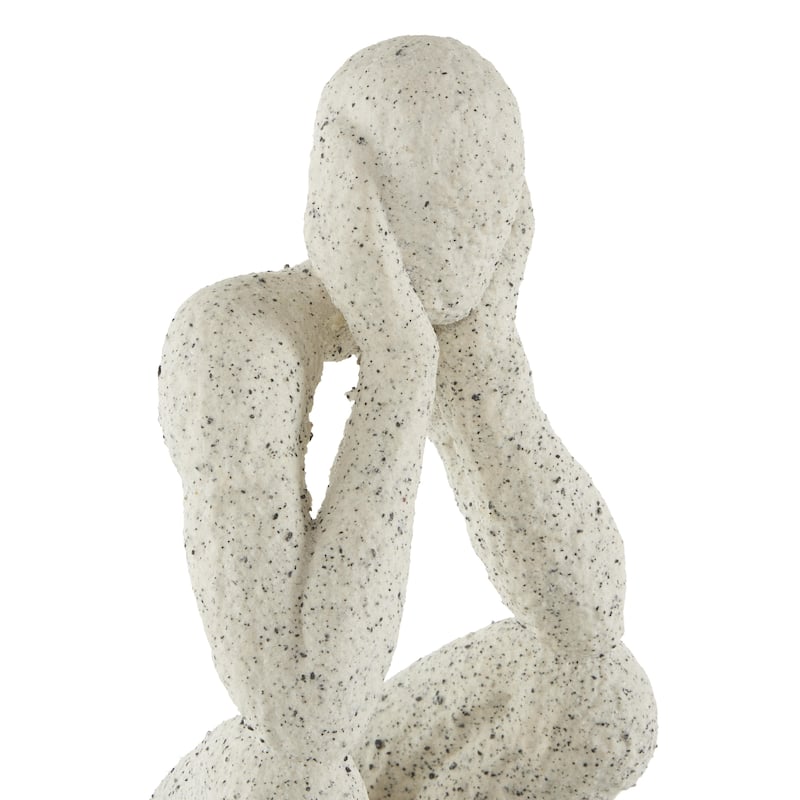 Cream Polystone Crouching People Decorative Sculpture with Black Square Base
