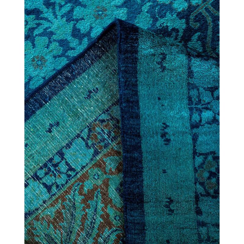 Overton Hand Knotted Wool Vintage Inspired Modern Contemporary Overdyed Blue Area Rug - 9' 2" x 11' 10"