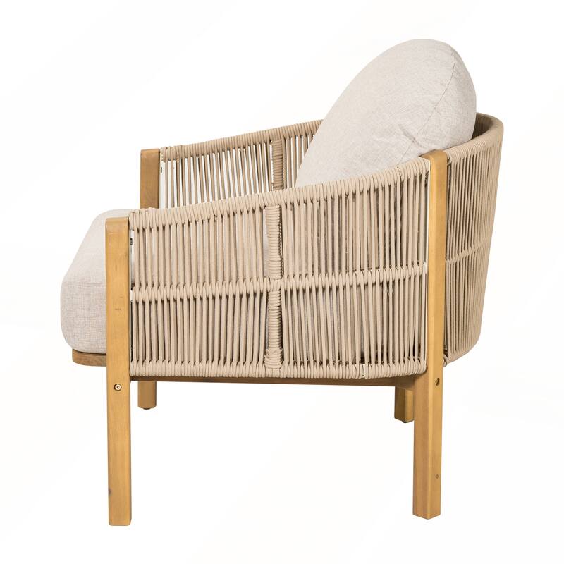 Outdoor Wood Club Chair with Beige Cushion Set of 2