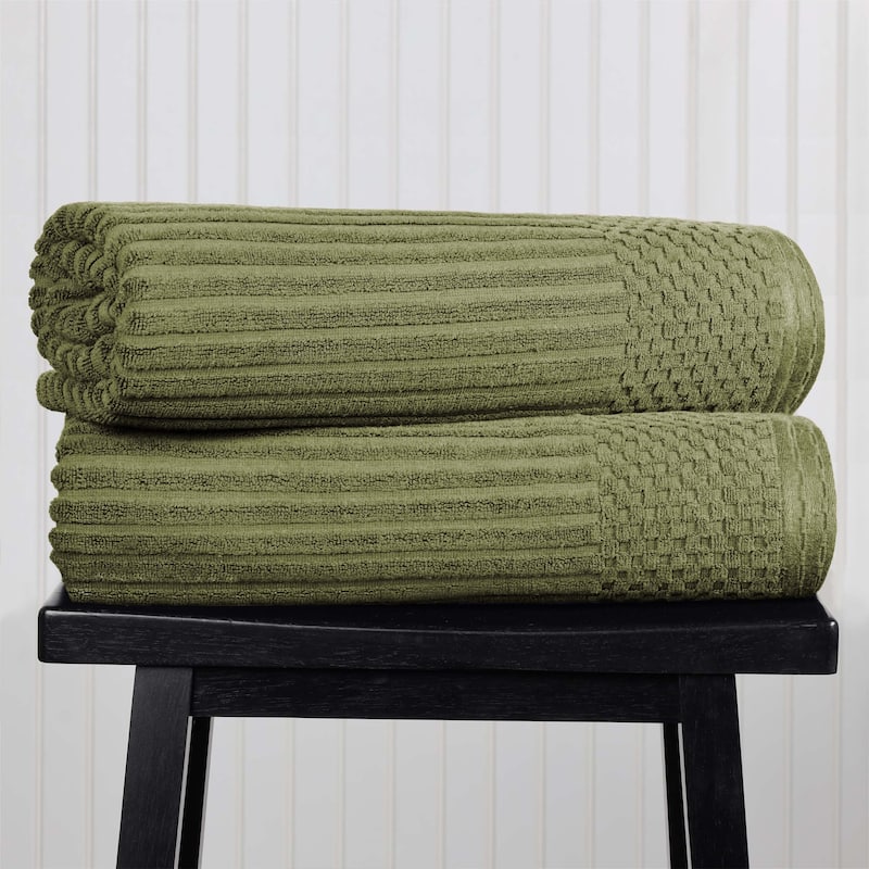 Superior Soho Ribbed Cotton Bath Sheet Set of 2 - Sage Green