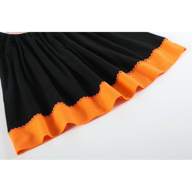 Lil Cactus Black and Orange Boo Halloween Smocked Bishop Dress