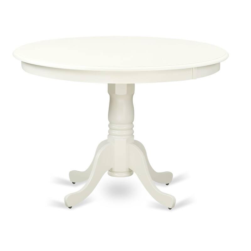 East West Furniture 3 Piece Dining Table Set- a Kitchen Table with Pedestal and 2 Linen Fabric Parsons Chairs(Finish Options)