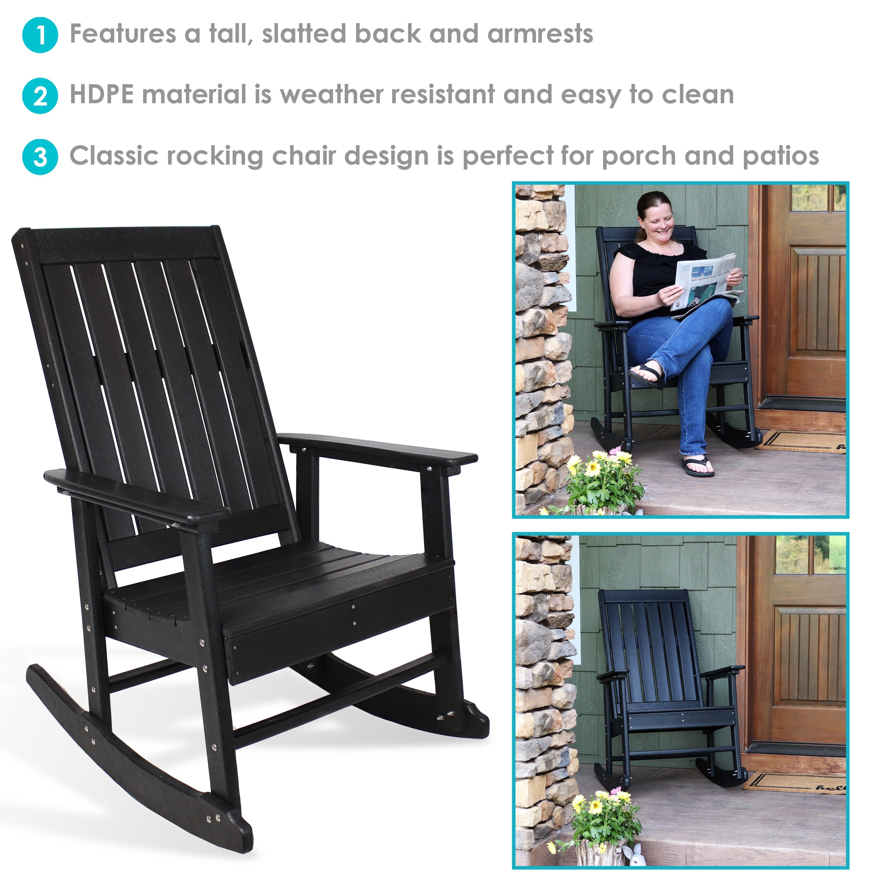 Sunnydaze Rustic Comfort Outdoor Rocking Chair 300 lb Capacity