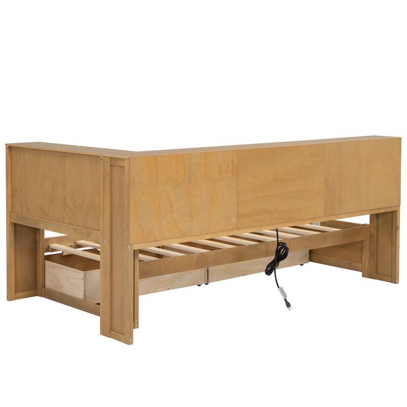 Twin Daybed with 2 Storage Drawers, Cabinets, and USB Ports
