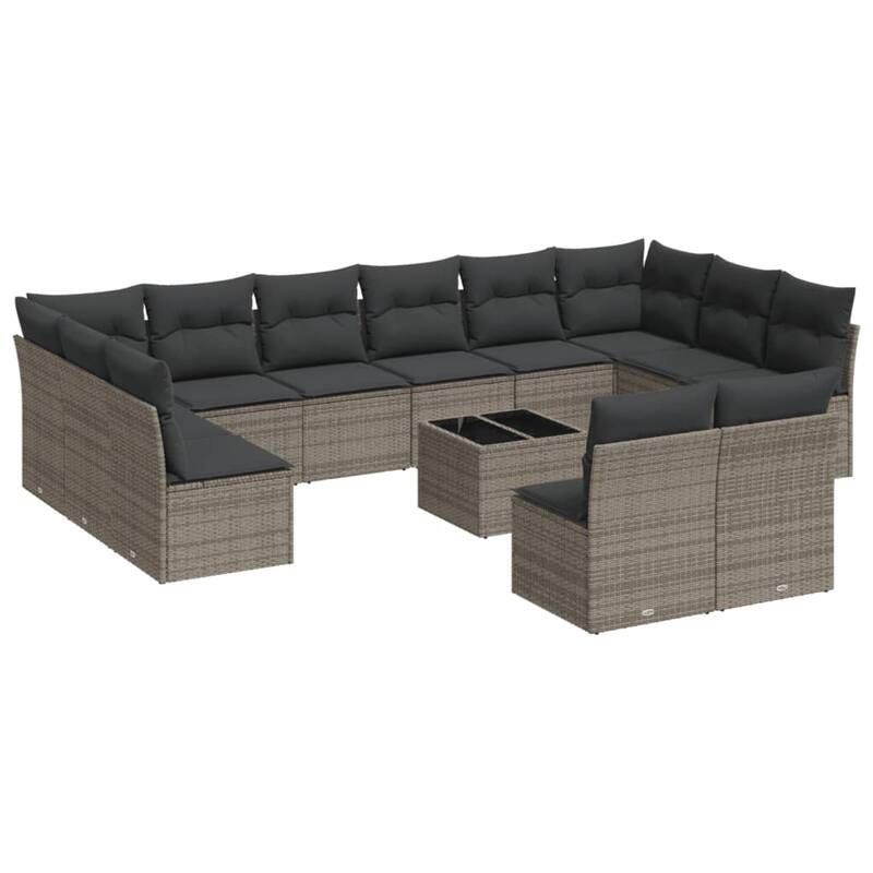 vidaXL Garden Sofa Set Grey Poly Rattan Large UV-resistant materials - 21.7 x 21.7 x 14.6