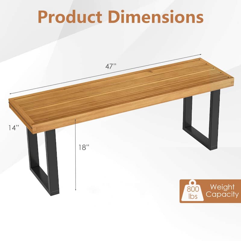 Costway 1/2 PCS 48" Acacia Wood Bench for 2 with Metal Legs & - See Details