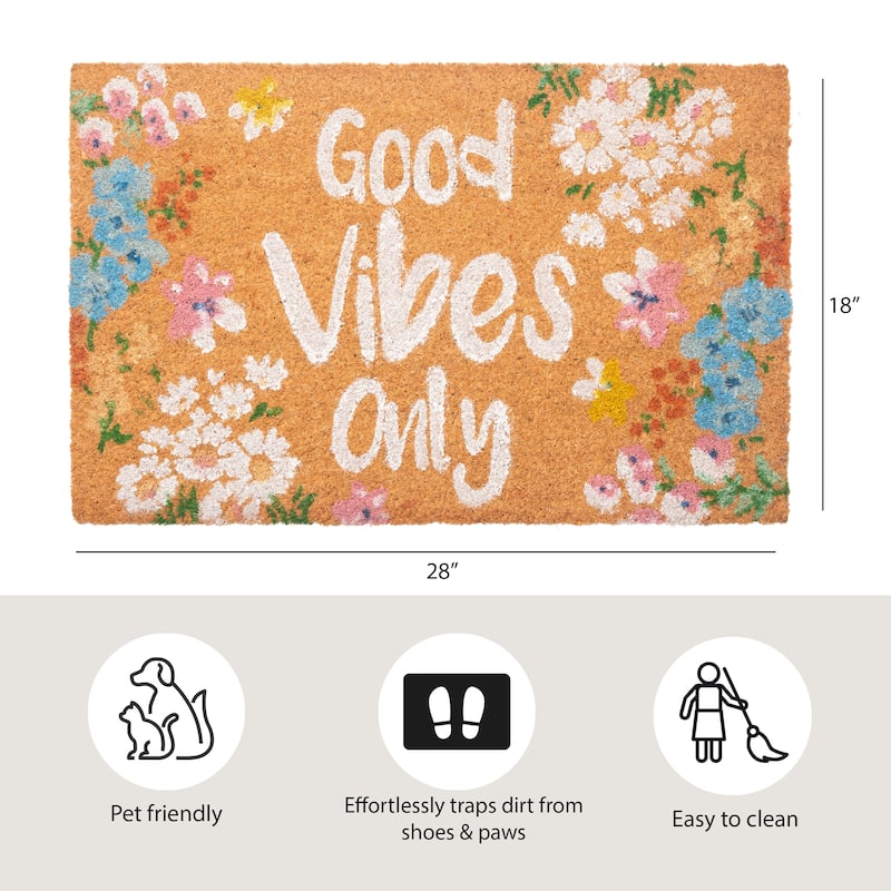 Creative Home Ideas 18" x28" Coir Indoor/Outdoor Doormat - Natural Multicolored Flowers