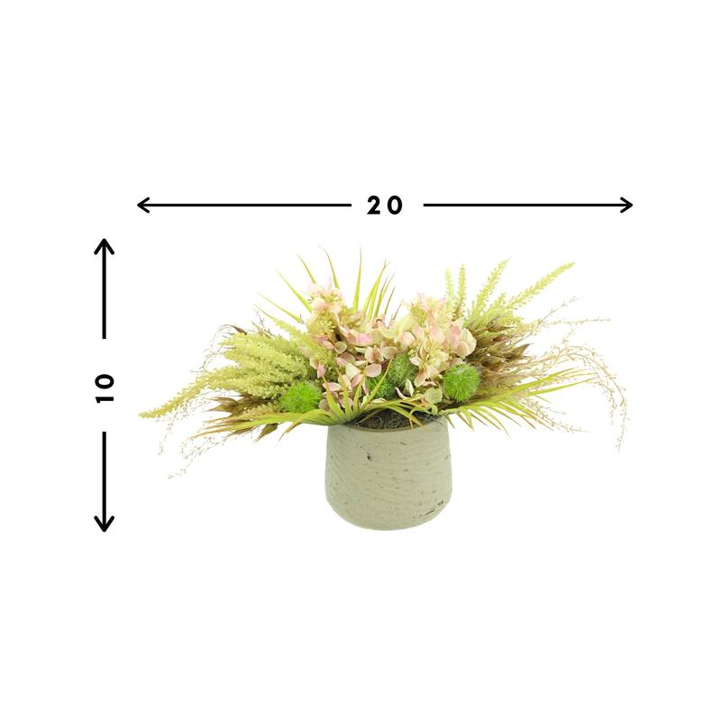 Hydrangea and Palm Floral Arrangement - Pink, Beige, Gray