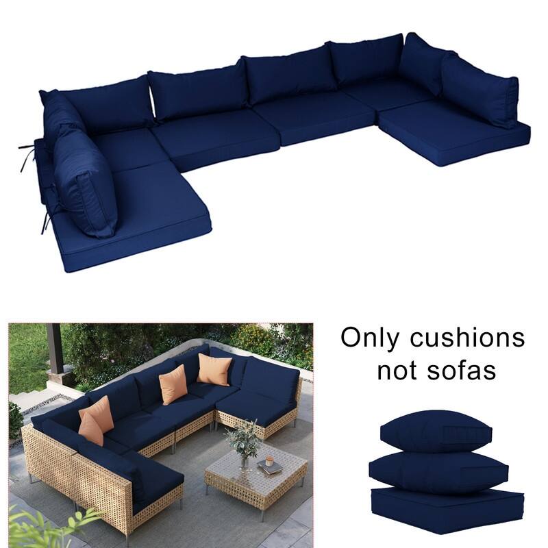 14 Pcs Outdoor Furniture Replacement Cushions Fits 6-seat Sectional Rattan Conversation Set (Only cushions+covers, no sofa.) - Navy Blue