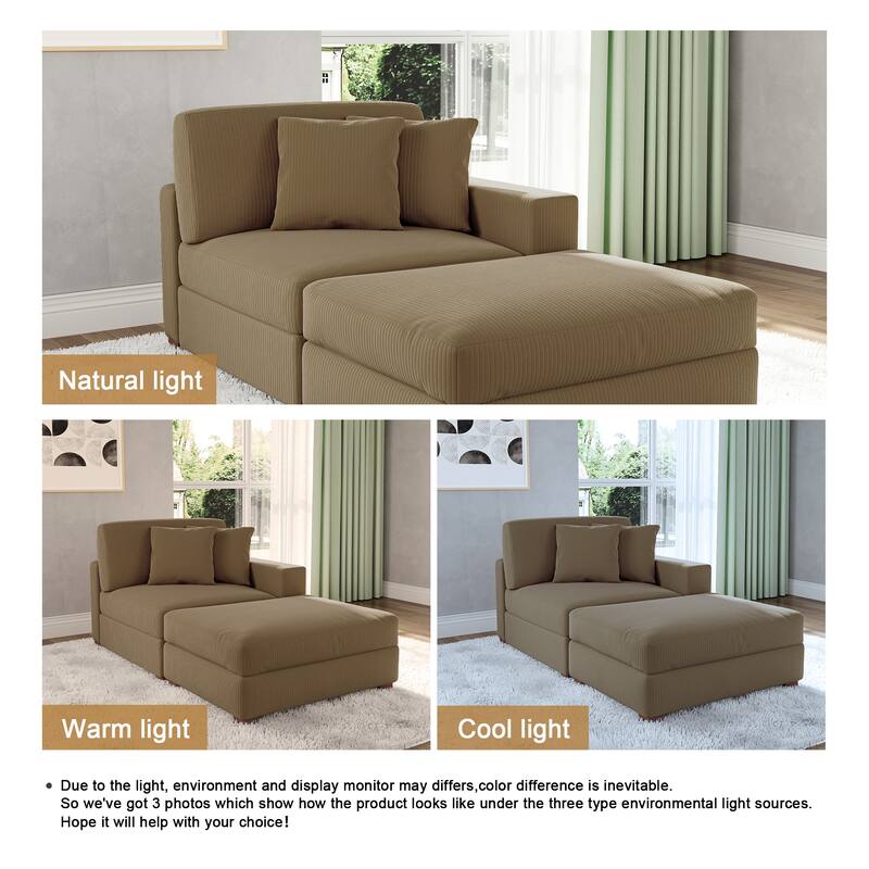 Corduroy Chaise Lounge Sofa with Ottoman for Living Room