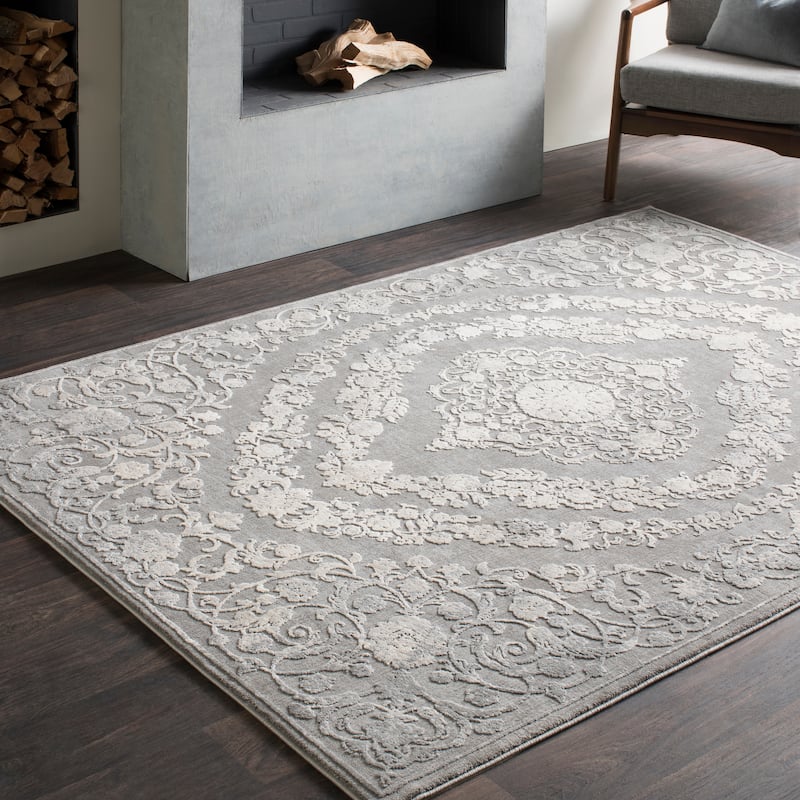Livabliss Torrie Floral Medallion Area Rug - Grey - 7' 10" x 10' 3"