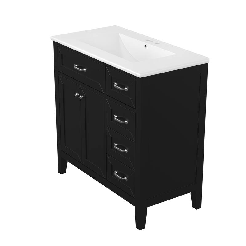 36" Bathroom Vanity with Sink Combo, Black Bathroom Cabinet with Drawers, Solid Frame and MDF Board